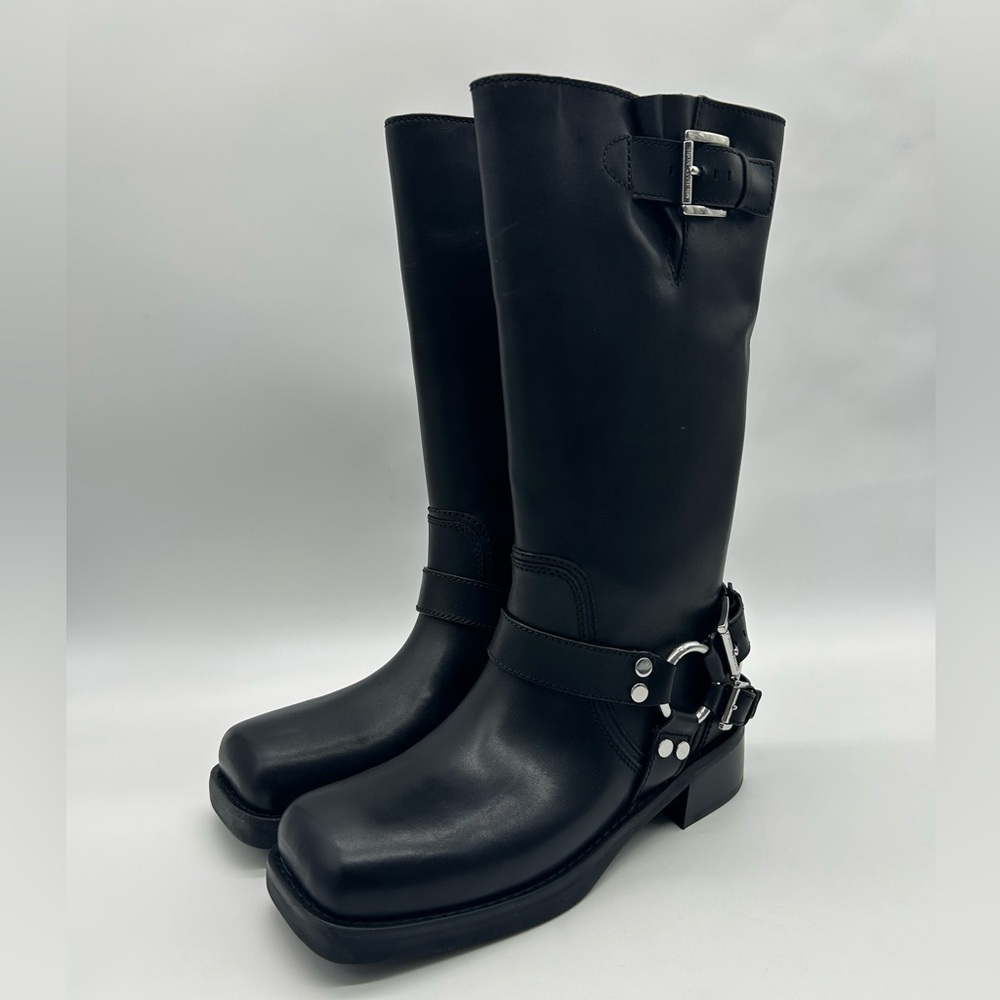 Michael Kors Crosby Moto Boots Black Leather Biker Boots Size 9 M New With Box - Picture 5 of 11